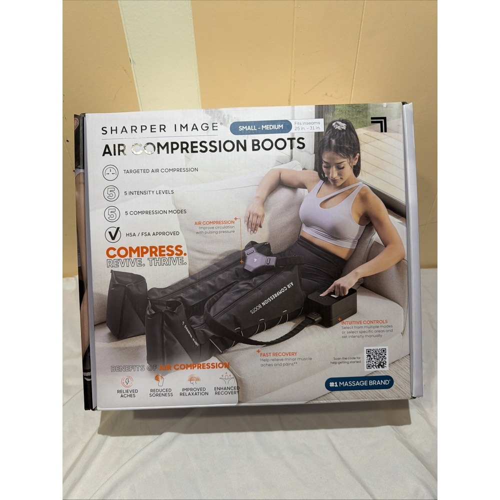 SHARPER‎ IMAGE Air Compression Boots Small-Medium Muscle Massager. Black. New